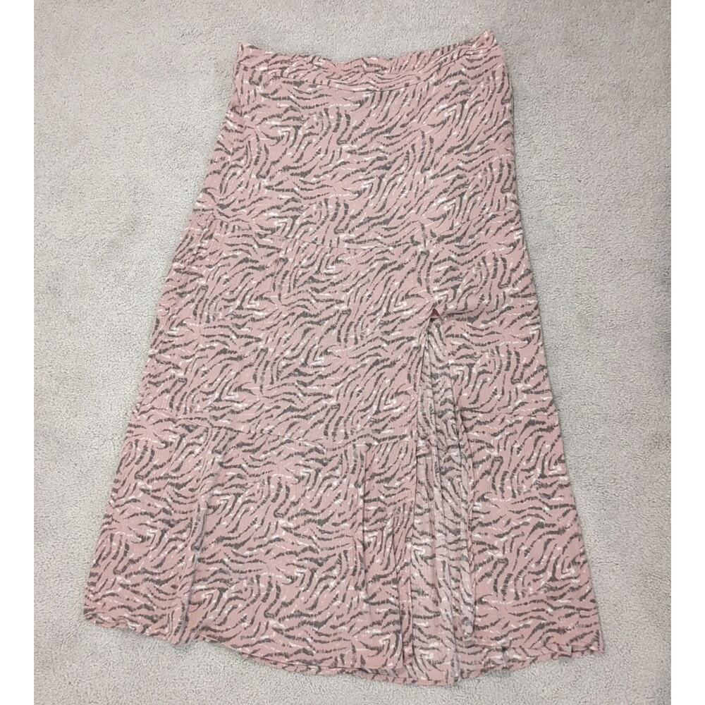 Nine West Womens L Tiered Pink Print Maxi Skirt Flowy Boho Festival High Slit - Picture 3 of 14